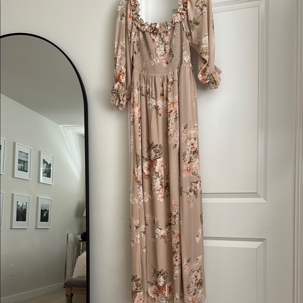 Floral Beige Maxi Dress
